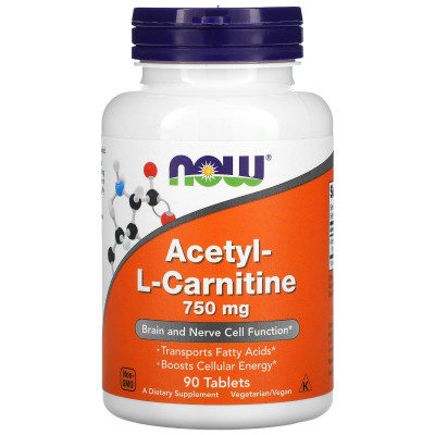 Ацетил Л-Карнитин Now Foods Acetyl-L-Carnitine, 750 мг, 90 таблеток