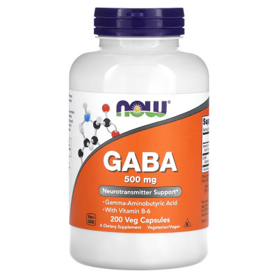 Гамма-аминомасляная кислота ГАБА, ГАМК Now Foods GABA, 500 мг, 200 капсул