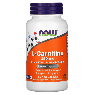 Л-карнитин тартрат Now Foods L-Carnitine Tartrate, 250 мг, 60 растительных капсул
