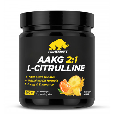 ААКГ Аргинин альфа-кетоглутарат + Л-Цитруллин Prime Kraft AAKG 2:1 & L-Citrulline, 200 г, Ананас-апельсин