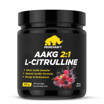 ААКГ Аргинин альфа-кетоглутарат + Л-Цитруллин Prime Kraft AAKG 2:1 & L-Citrulline, 200 г, Ягодный пунш