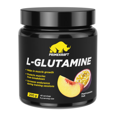 Л-глютамин Prime Kraft L-Glutamine, 200 г, Персик-маракуйя
