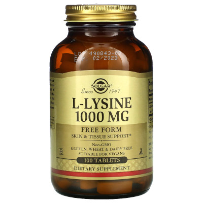 Л-лизин Solgar L-Lysine, 1000 мг, 100 таблеток