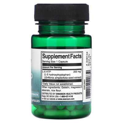 5-Гидрокситриптофан Swanson 5-HTP, 200 мг, 60 капсул