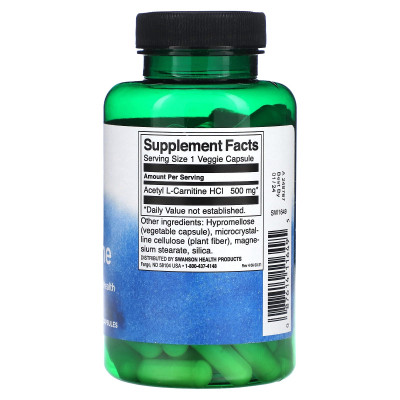 Ацетил Л-Карнитин Swanson Acetyl L-Carnitine, 500 мг, 100 капсул