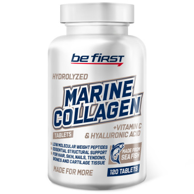 Коллаген морской с витамином С и гиалуроновой кислотой Be First Marine Collagen + hyaluronic acid + vitamin C, 120 таблеток