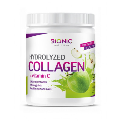 Коллаген Bionic Nutrition Hydrolyzed Collagen + Vit C (витамин С), 400 г, 80 порций, Яблоко