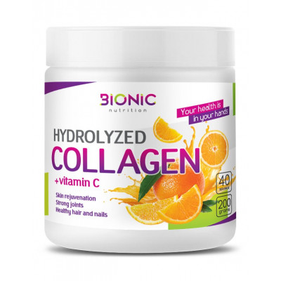 Коллаген Bionic Nutrition Hydrolyzed Collagen + Vit C (витамин С), 200 г, 40 порций, Апельсин
