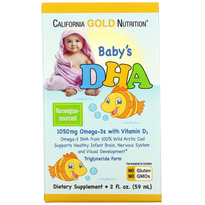 Докозагексаеновая кислота ДГК и Омега-3 для детей California Gold Nutrition Omega-3 baby DHA, 59 мл