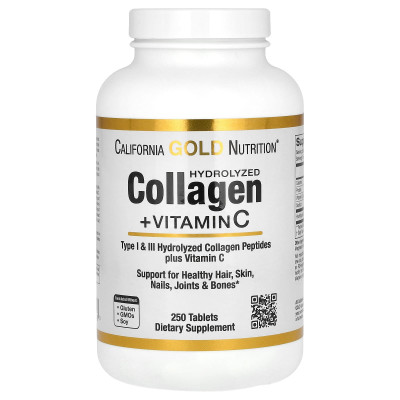 Гидролизованный коллаген с витамином C California Gold Nutrition Collagen, 250 таблеток