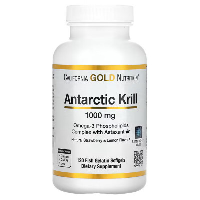 Масло антарктического криля California Gold Nutrition Antarctic Krill, 1000 мг, 120 капсул, Клубника-лимон
