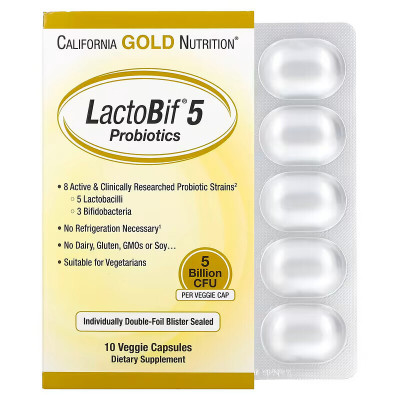 Пробиотики California Gold Nutrition LactoBif, 5 млрд КОЕ, 10 капсул