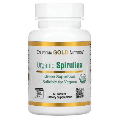 Спирулина California Gold Nutrition Organic Spirulina, 500 мг, 60 таблеток