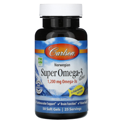 Омега-3 рыбий жир Carlson Labs Super Omega 3, 1200 мг, 50 мягких гелевых капсул