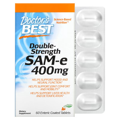 Дисульфат тозилат двойная сила Doctor's Best SAM-e, Double Strength (Disulfate Tosylate), 400 мг, 60 таблеток, покрытых кишечнорастворимой оболочкой