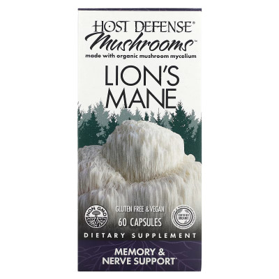 Ежовик гребенчатый Fungi Perfecti Host Defense Host Defense Mushrooms Lion's Mane Memory & Nerve Support, 60 растительных капсул