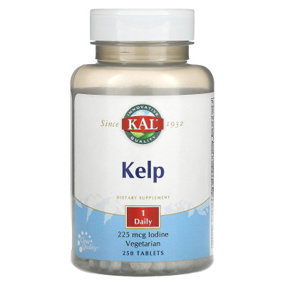 Бурые водоросли келп (йод) KAL Kelp Iodine, 225 мкг, 250 таблеток