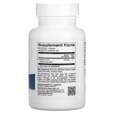 Коэнзим Q10 убихинон Lake avenue nutrition Coenzyme Q10, 100 мг, 120 капсул