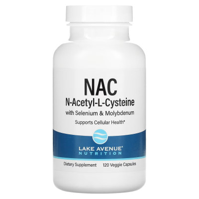 N-ацетилцистеин с селеном и молибденом Lake avenue nutrition N-Acetyl-L- Cysteine, 600 мг, 120 растительных капсул