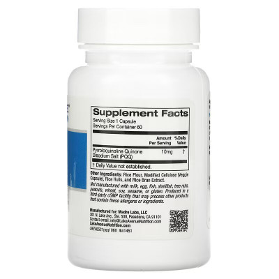 Пирролохинолинхинон Lake avenue nutrition PQQ, 10 мг, 60 капсул