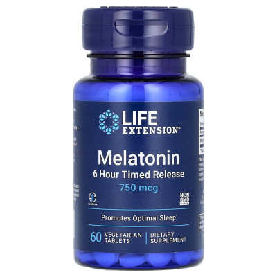 Мелатонин с медленным высвобождением Life Extension Melatonin 6 Hour Timed Release, 750 мкг, 60 таблеток