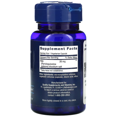 Пирролохинолинхинон Life Extension PQQ, 20 мг, 30 вегетарианских капсул