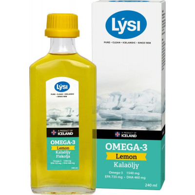 Омега-3 рыбий жир Lysi Omega-3, EPA 735 мг / DHA 460 мг, 240 мл, Лимон