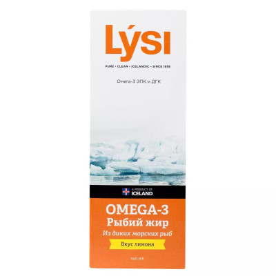Жидкий рыбий жир Омега-3 Lysi Omega-3, EPA 745 мг / DHA 490 мг, 240 мл, Лимон