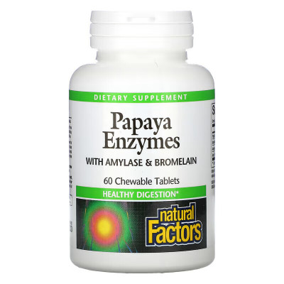 Ферменты папайи с амилазой и бромелаином Natural Factors Papaya Enzymes with Amylase & Bromelain, 60 жевательных таблеток