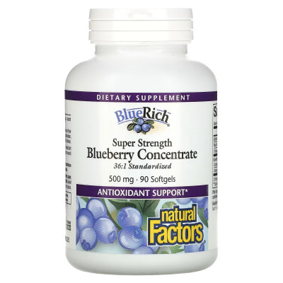 Концентрат черники Natural Factors BlueRich, Super Strength Blueberry Concentrate, 500 мг, 90 капсул