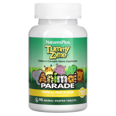 Пробиотики для детей без сахара Nature's Plus Animal Parade Tummy Zyme, 90 таблеток в форме животных, Тропический пунш