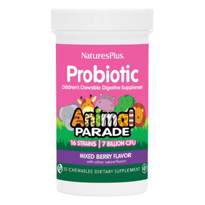 Пробиотики для детей Nature's Plus Animal Parade Probiotic for Children, 30 жевательных таблеток, Ягодное ассорти