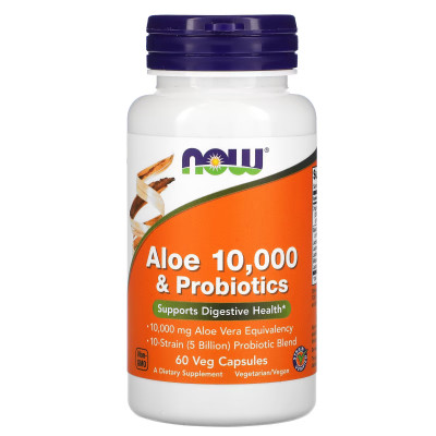 Алоэ с пробиотиками Now Foods Aloe 10,000 & Probiotics, 60 капсул