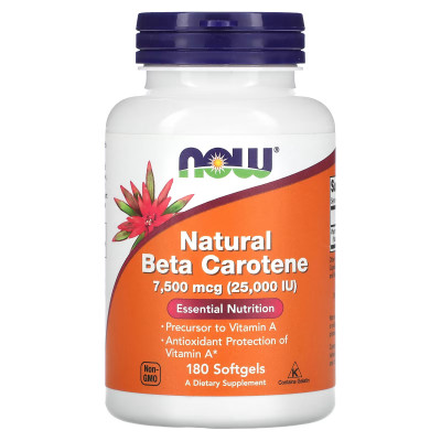 Бета-каротин Now Foods Beta Carotene, 7500 мкг, 180 мягких гелевых капсул