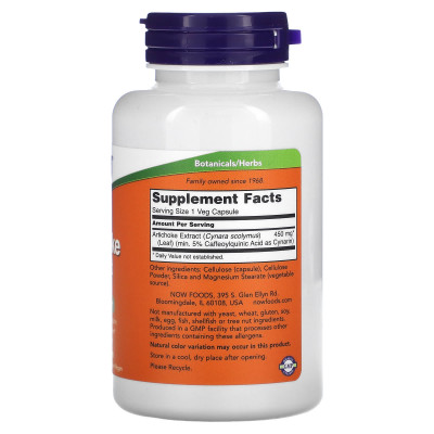 Экстракт артишока Now Foods Artichoke Extract, 450 мг, 90 капсул