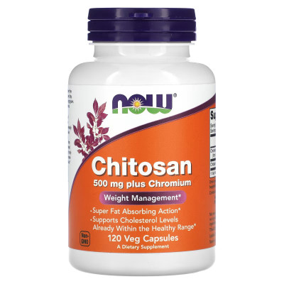 Хитозан с хромом Now Foods Chitosan Plus Chromium, 500 мг, 120 капсул
