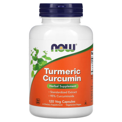 Куркума и куркумин Now Foods Turmeric Curcumin, 655 мг, 95% Curcuminoids, 120 растительных капсул