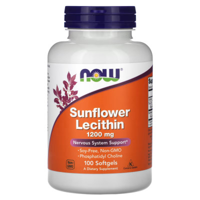 Лецитин подсолнечный Now Foods Sunflower Lecithin, 1200 мг, 100 капсул