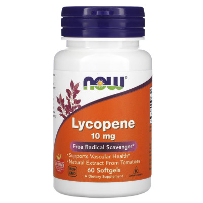 Ликопен Now Foods Lycopene, 10 мг, 60 мягких гелевых капсул