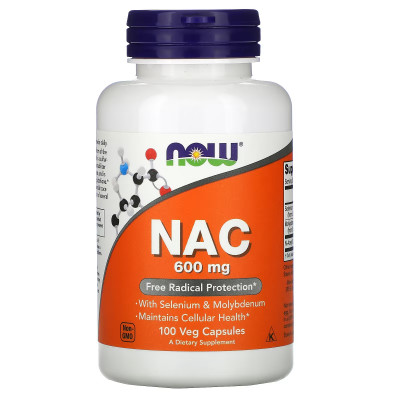 N-ацетилцистеин Now Foods NAC, 600 мг, 100 вегетарианских капсул