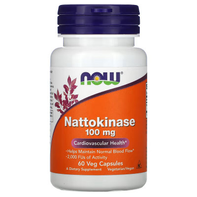 Наттокиназа Now Foods Nattokinase, 100 мг, 60 вегетарианских капсул