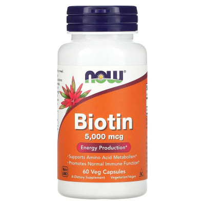 Биотин Now Foods Biotin, 5000 мкг, 60 капсул