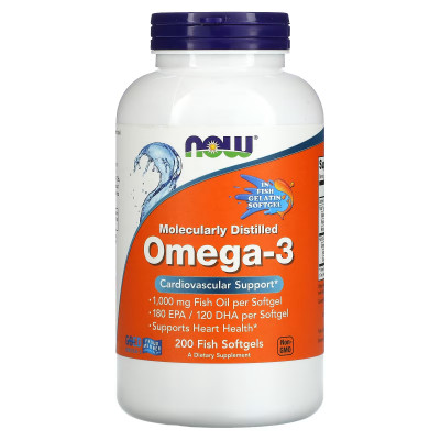 Рыбий жир Омега-3 Now Foods Omega-3, 200 капсул из рыбьего желатина