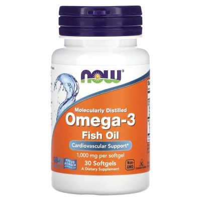 Омега-3 рыбий жир Now Foods Omega-3, 30 мягких гелевых капсул