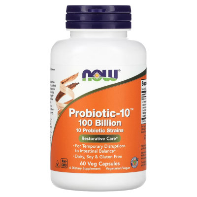 Пробиотик Now Foods Probiotic-10, 100 млрд, 60 капсул