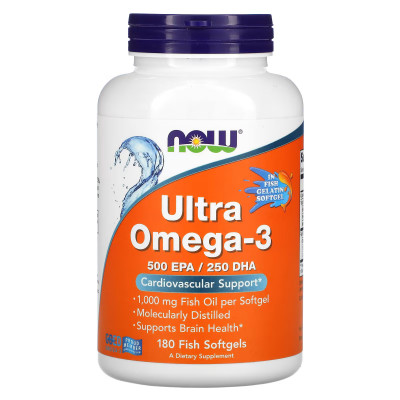Рыбий жир Ультра Омега-3 Now Foods Ultra Omega-3, 180 мягких таблеток из рыбьего желатина