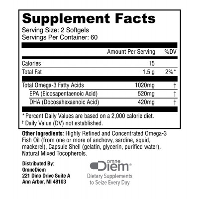 Рыбий жир Омега-3 Omne Diem Clean Omega 3, 120 мягких гелевых капсул