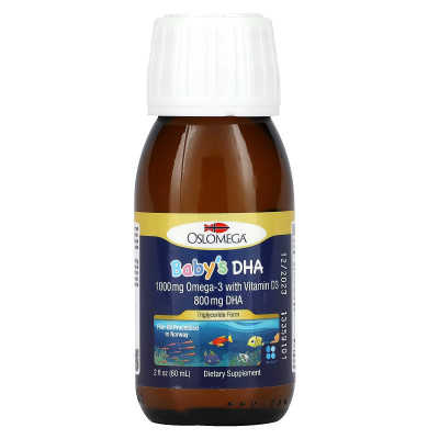 Рыбий жир омега-3 докозагексаеновая кислота и витамин Д3 для детей Oslomega Kids Baby’s DHA with Vitamin D3, 60 мл