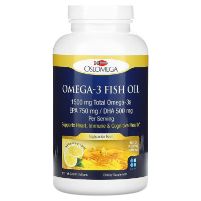 Норвежский рыбий жир с омега-3 Oslomega Kids Norwegian Omega-3 Fish Oil, 750 мг, 180 капсул, Лимон