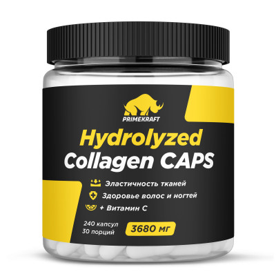 Говяжий гидролизованный коллаген Prime Kraft Hydrolyzed Collagen Peptides, 240 капсул